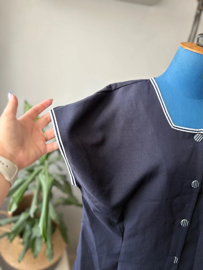 Blouse manche évasée - bleu marine - vintage des années 70 - taille 40/42 - - photo numéro 3