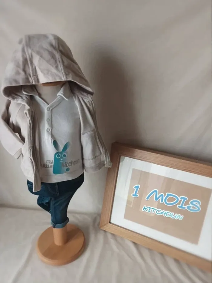 Ensemble polo manches longues et gilet zippé doux Kitchoun garçon 1 mois