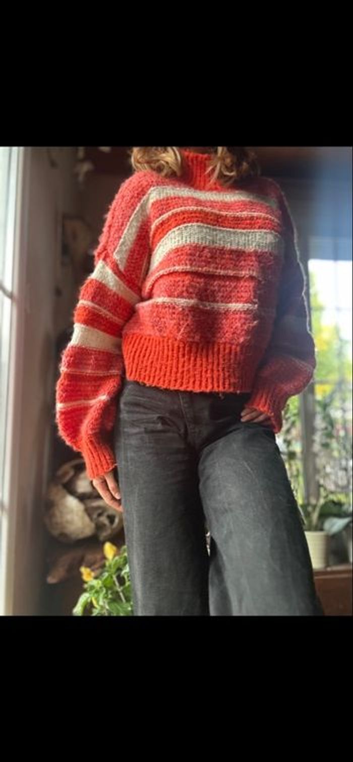 Pull rayé orange et blanc Vero Moda - photo numéro 2