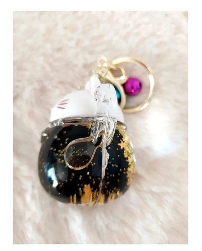 Porte-clé figurine Maneki Neko chat chanceux porte-bonheur avec liquide à paillettes - photo numéro 5