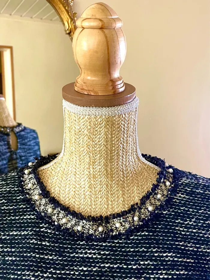sublime Top maille tweed effet bouclette col rond perles manches 3 4 neuf - photo numéro 6
