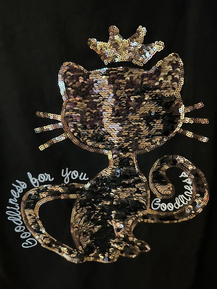 Teeshirt Chat à sequins doré /argente - photo numéro 2
