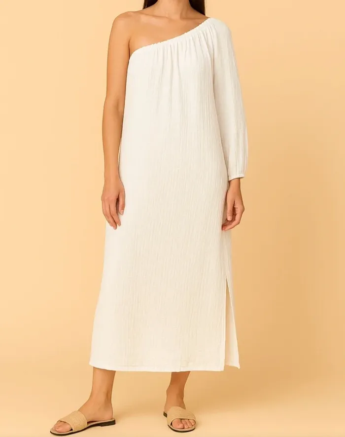 Robe longue gaz de coton - one soulder 🌼