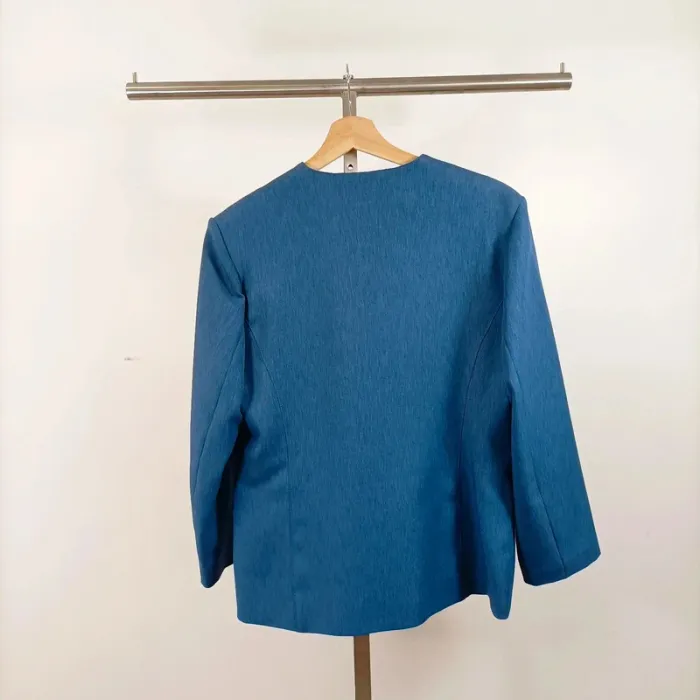 Tailleur vintage bleu Anouk 2 pièces – blazer et jupe boutonnée, taille 44 A1065 - photo numéro 9