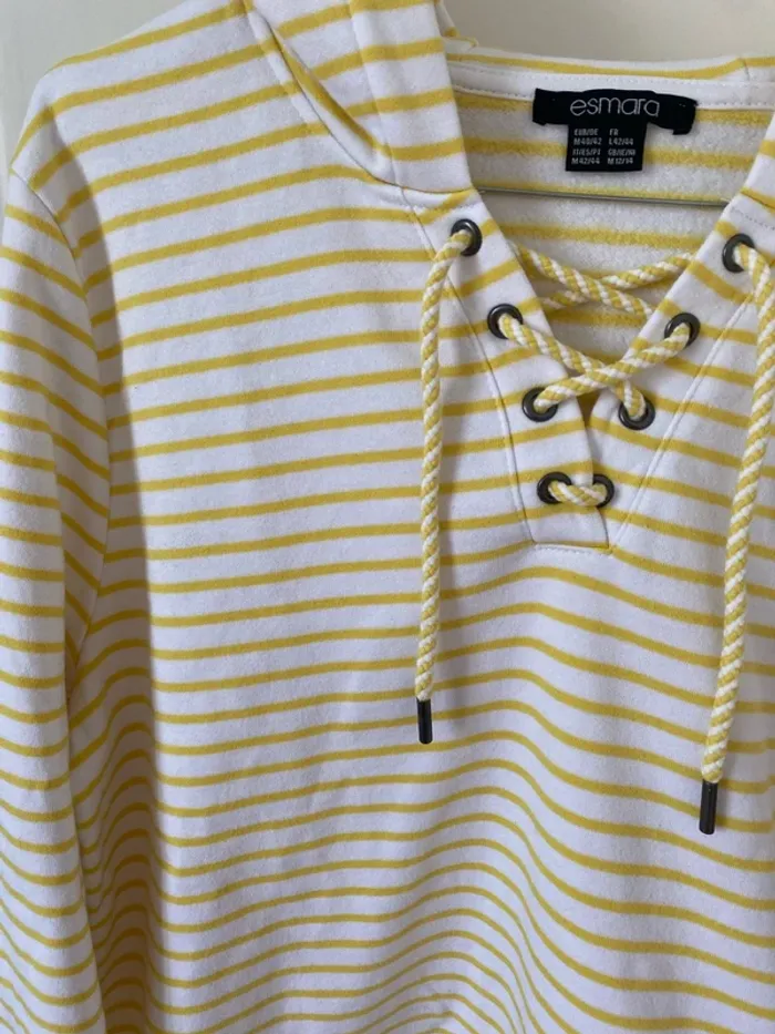 Sweat à capuche marinière jaune Esmara Lidl - photo numéro 2