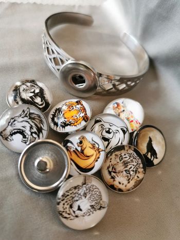 A17 bracelet acier inoxydable ajustable +10 boutons interchangeable animaux