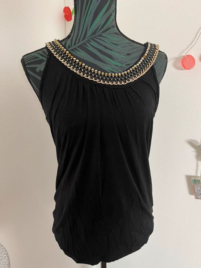 Top Morgan noir collier doré