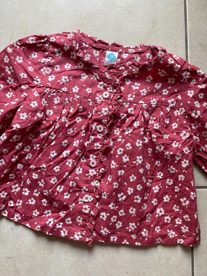 Blouse chemise fille bordeaux fleurs blanche Tex - photo numéro 3