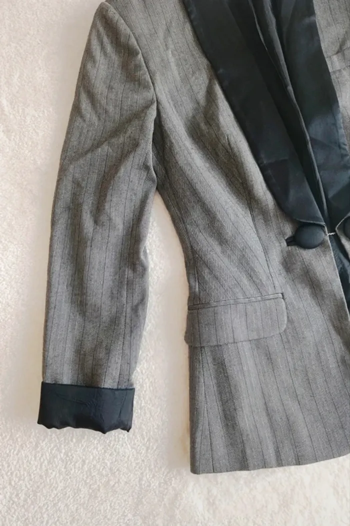 Veste Blazer Morgan gris et noir à rayures et fil métallisé 36 - photo numéro 3