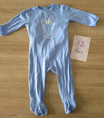 Pyjama coton chaton violet 12 mois