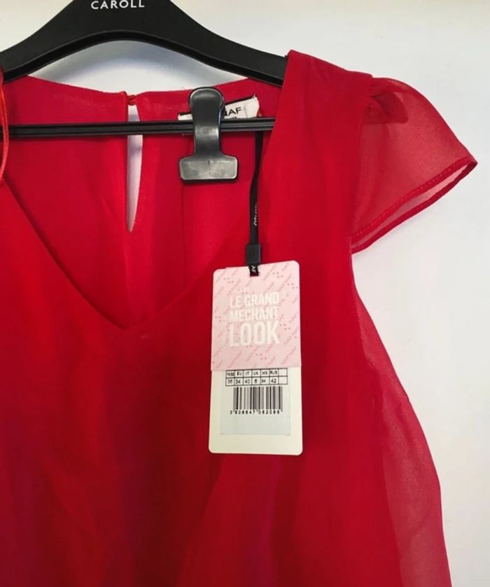 Robe rouge Naf Naf effet trompe l’œil 36 Neuve - photo numéro 3