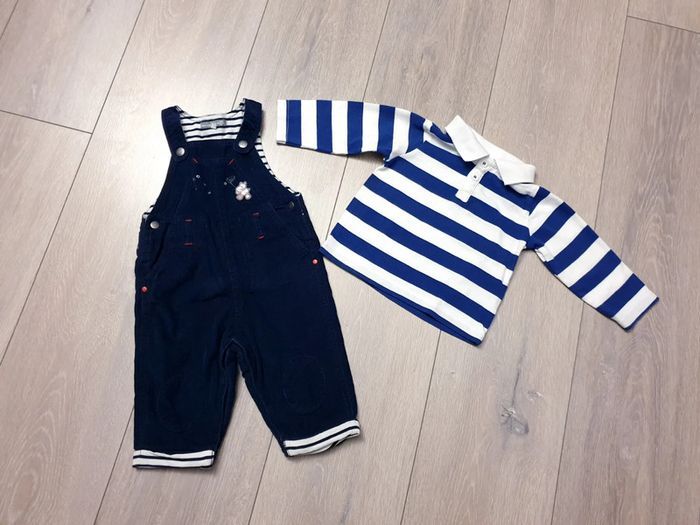 Ensemble 2 pièces. Bleu et blanc. Garçon 6 mois. Marque Pommette/ Sergent Major