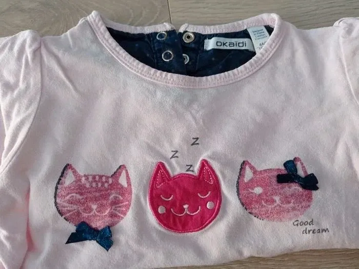 Haut de pyjama rose chat Okaïdi 4 ans - photo numéro 2