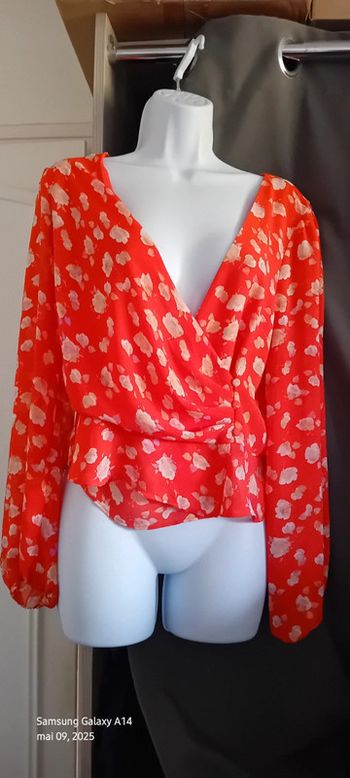 Blouse cache cœur motif floral rouge femme L forever 21
