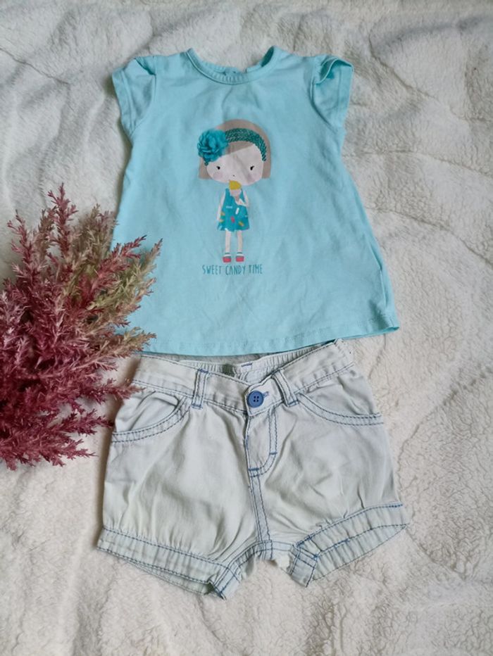 Ensemble t-shirt + short en jean