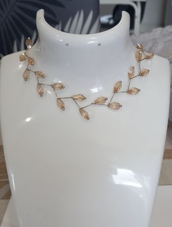 Collier zigzag argenté perles champagne