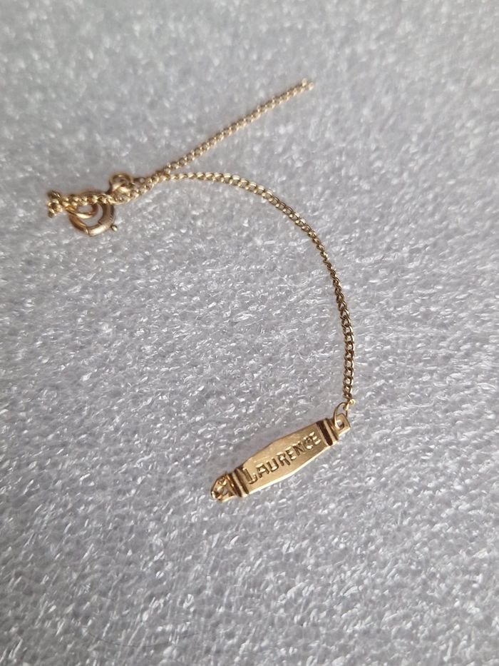 💛 Bracelet gourmette en or 18K – gravé “Laurence” (daté 13.4.61)