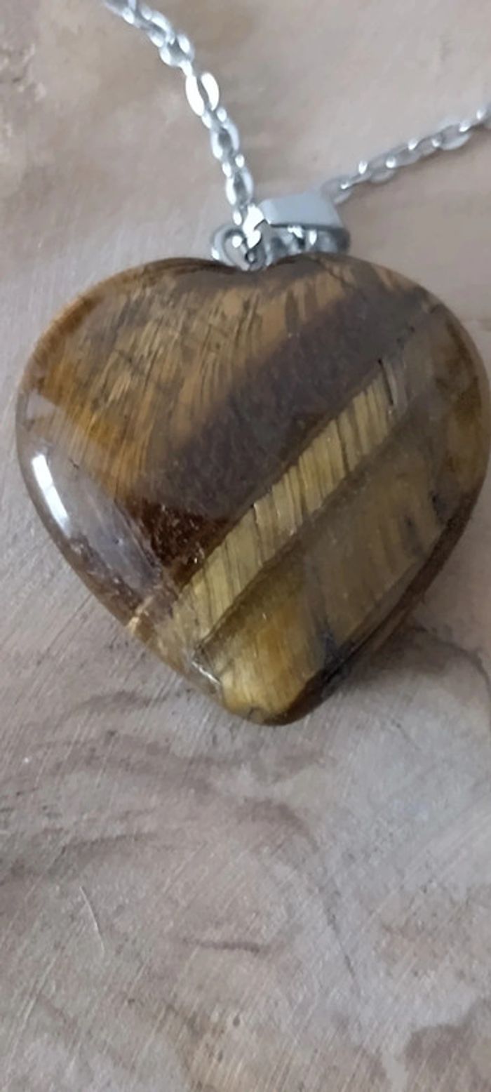 Collier pendentif coeur oeil de tigre - photo numéro 3