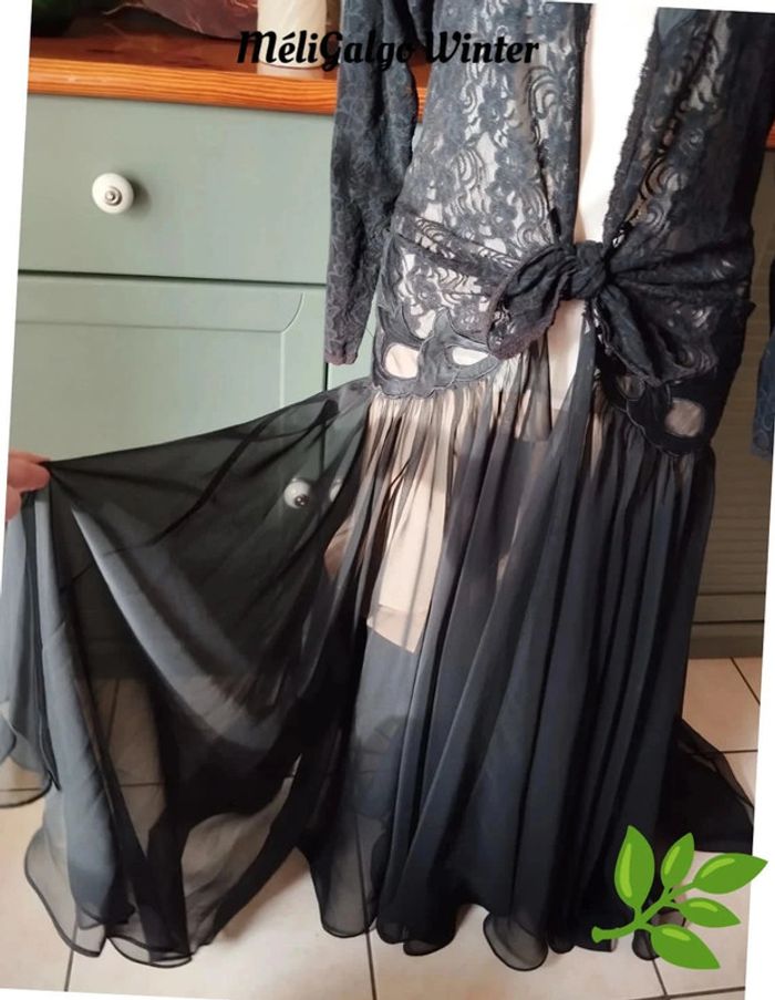 🌹Long Déshabillé/Nuisette Dentelle & Voile Pièce Vintage Natori T38/40🌹 - photo numéro 6