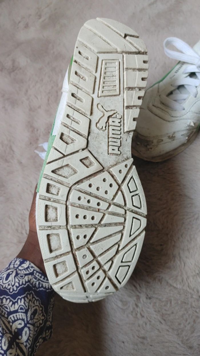 Basket Puma blanc et vert partiellement en cuir - photo numéro 9
