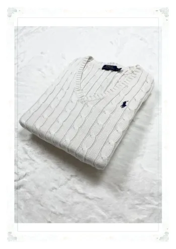 Ralph Lauren pull torsadé blanc femme taille M coton col V