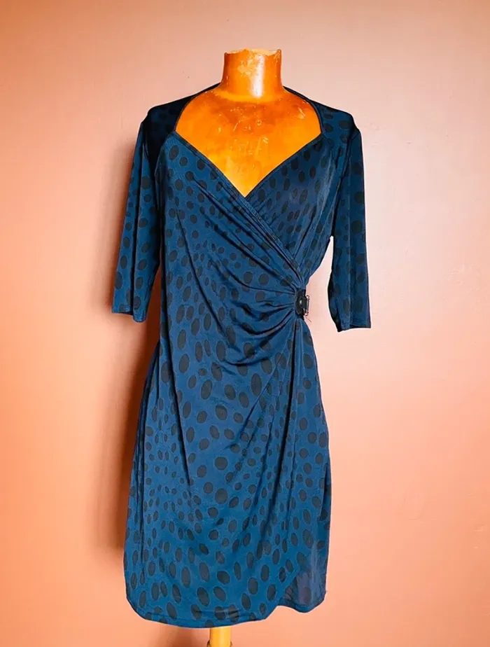 Robe bleu marine à pois noirs vintage