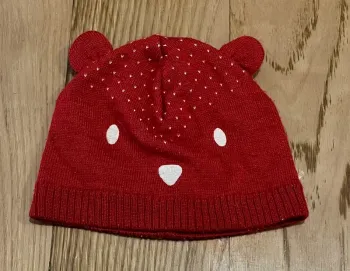 Bonnet rouge Petit Bateau 🐻 oreilles d’ours – 12/18 mois – Tissu peluche