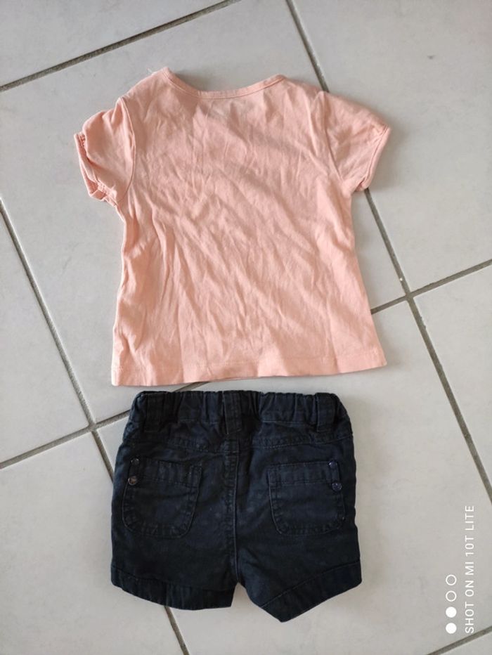 Ensemble short et tee shirt fille 9 mois - photo numéro 2
