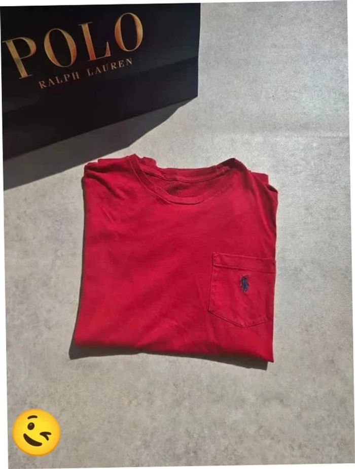T-shirt Ralph Lauren XS coupe col rond Rouge Homme Men tee39