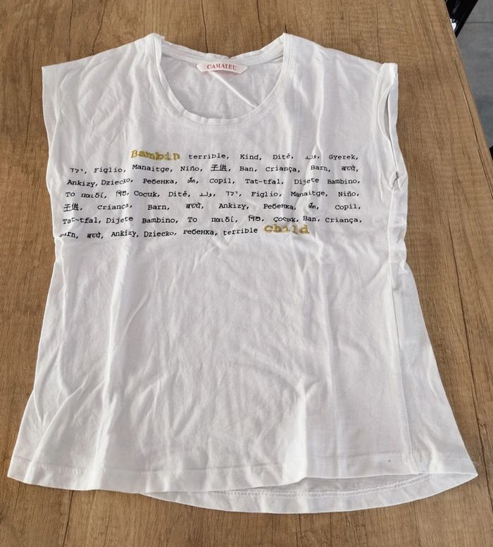 T-shirt manches courtes blanc fille taille 7/8 ans Camaïeu