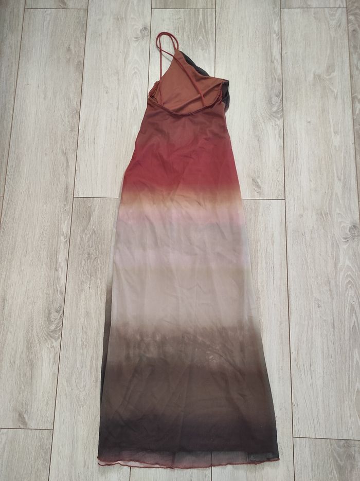 Robe longue fendue Pull & Bear marron et beige taille XS 34 - photo numéro 4