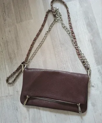 Sac pochette en cuire Marron avec bandoulière