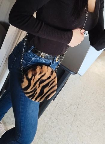 Sac bandoulière  fausse fourrure chaînette imprimé animal
