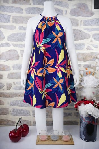 Robe douce brise tropicale exotique bleu et multicolore Femme taille 52 marque Asos 🪷 