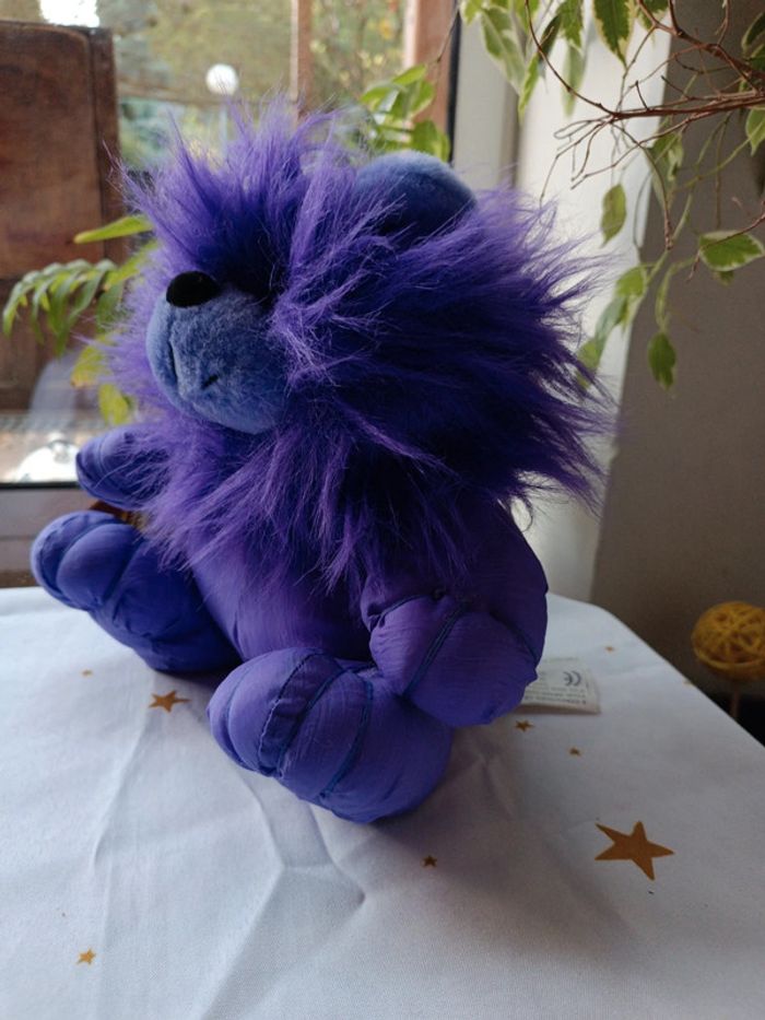 Peluche plush lion teddy parachute puffalump mytoy toy sylvertoys violet mauve purple vintage - photo numéro 5