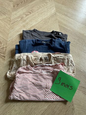 Lot t-shirt manches longues 9 mois petite fille