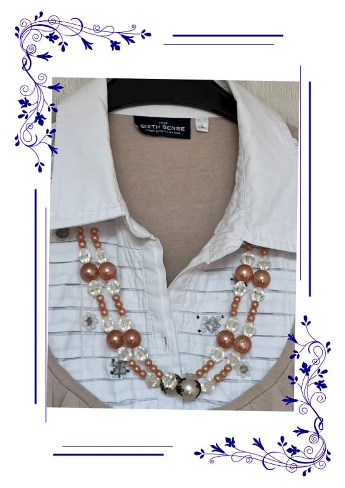 Jolie blouse collier intégré L sixth sense beige blanc - photo numéro 2