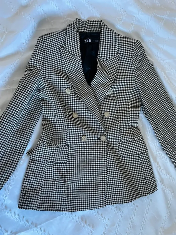 Veste blazer tailleur Zara à carreaux croisé taille XS - photo numéro 5