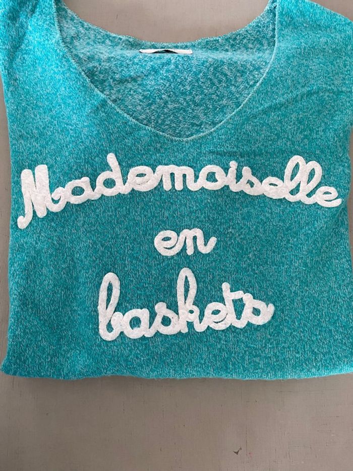 Pull manche longue turquoise Mademoiselle en baskets Ineo Couture taille M/L - photo numéro 18