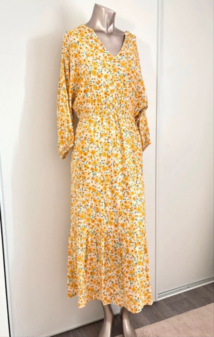 Robe longue bohème fleurie jaune & blanche taille 38 (M) Promod - photo numéro 4