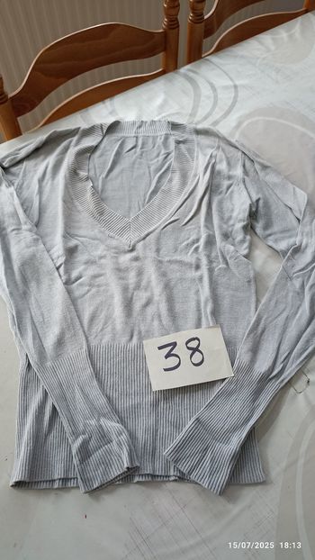 Pull fin col V 38 bleu ciel