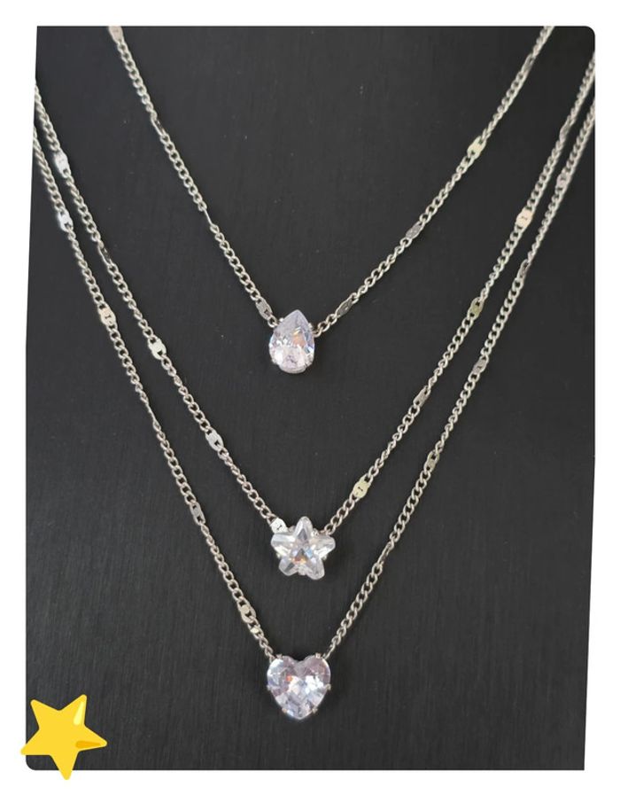 Collier multi-rangs avec pierre d'ornement goutte/étoile/coeur longueur 39-46cm acier inoxydable