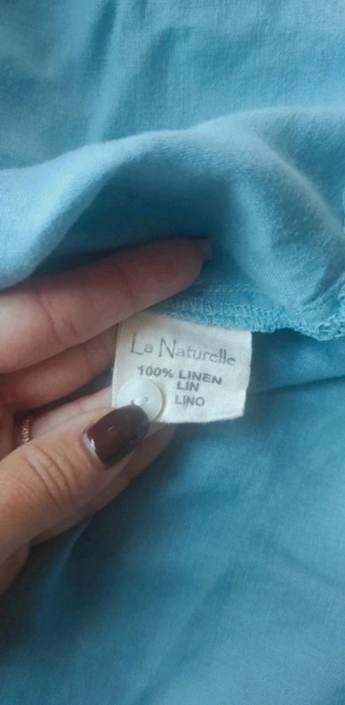 Chemise blouse chemisier La Naturelle M 100% lin bleu clair pastel - photo numéro 4
