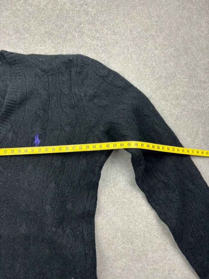 Pull d’hiver torsadé en maille Ralph Lauren en laine et cachemire noir col V taille XS - photo numéro 10