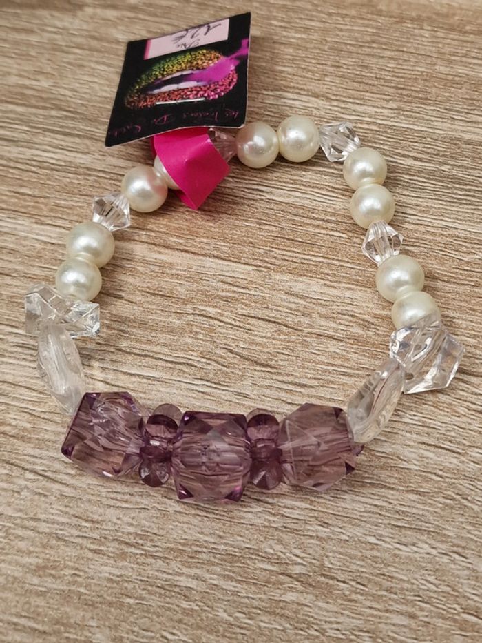 Bracelet Perles Blanches Nacrées Violet Transparent - photo numéro 10
