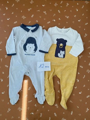 Lot pyjamas velours 12 mois