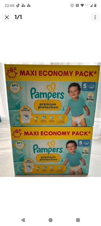 Pack de 160 couches Pampers premium protection taille 5