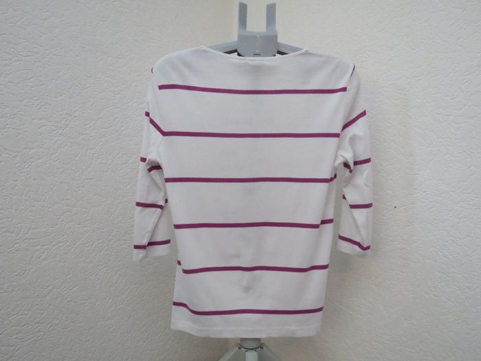 Pull / marinière Mise au Green – blanc rayé framboise – détails ajourés – T5😍 - photo numéro 6