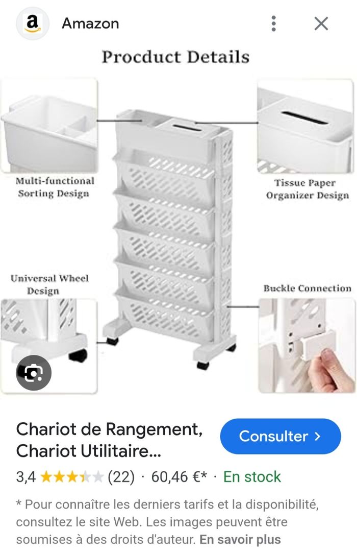 Chariot de rangement sur roulettes - photo numéro 2