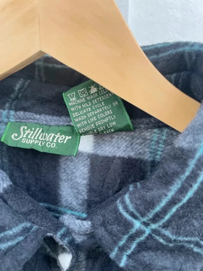 Stillwater Lumberjack Flannel Plaid Polaire shirt chemise grey black blue white Mens XL - photo numéro 5